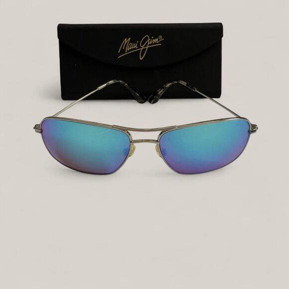 Maui Jim Wiki Wiki Titanium Sunglasses Silver / Blue Hawaii — Unisex Aviator - Picture 3 of 6